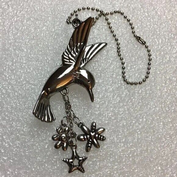 Hummingbird Handbag Charm Silver Tone Dangling Flower Charms - Picture 3 of 5